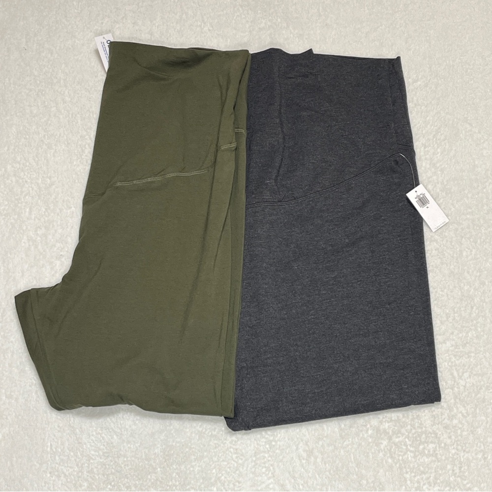 NWT Old Navy Maternity Full Panel Leggings Bundle XL Olive Gray Set (2)